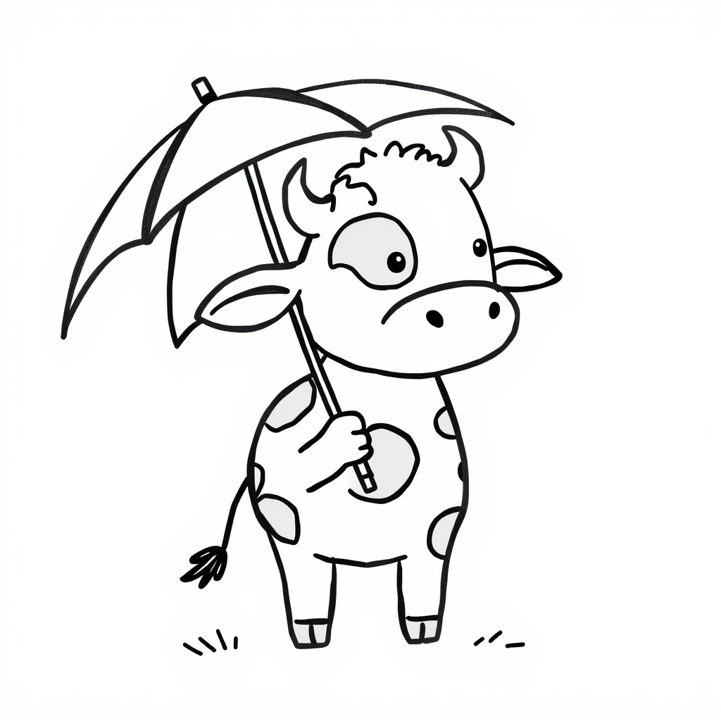 Cow holding an umbrella