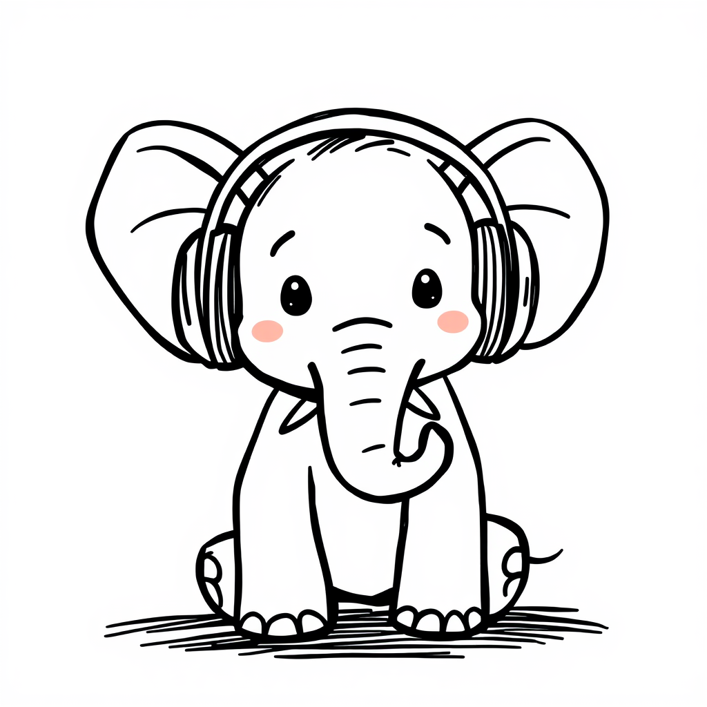 Elephant with headphones