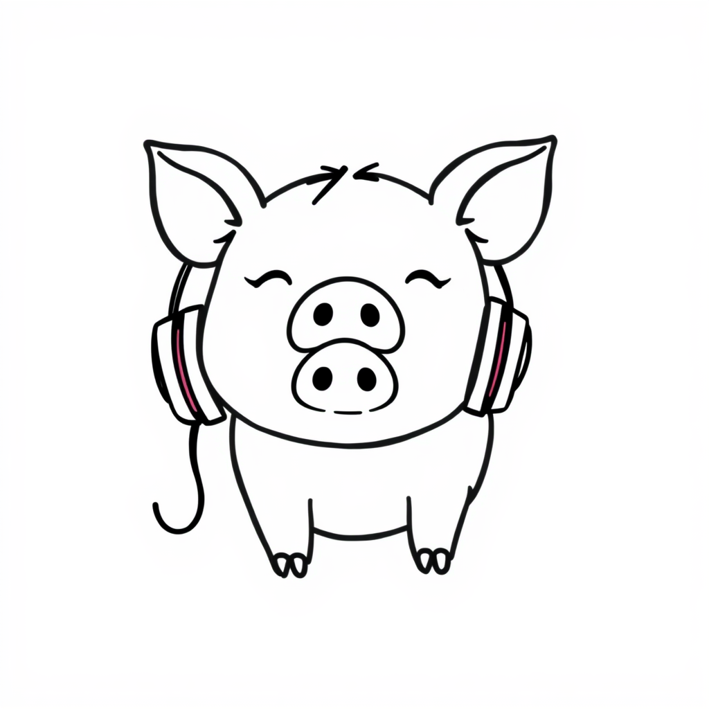 Pig wearing headphones.