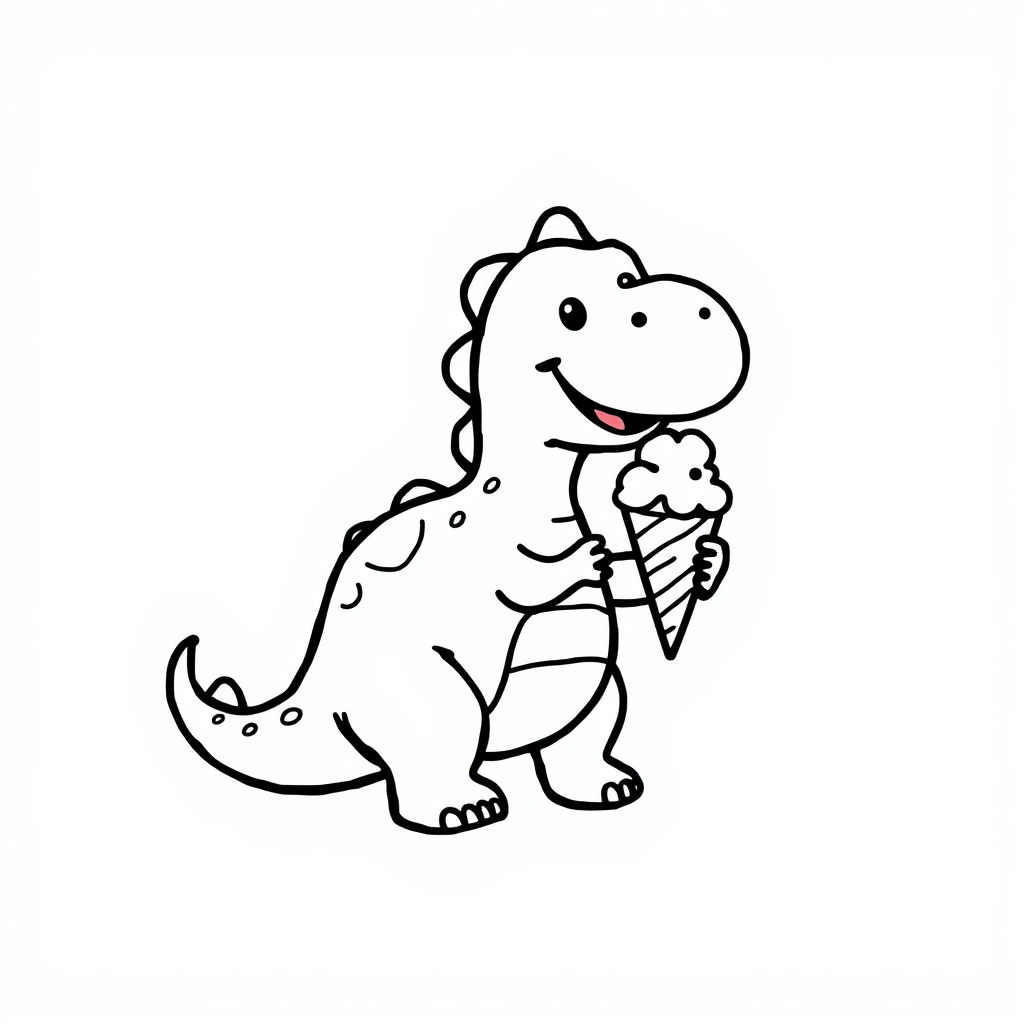 Happy Dinosaur Eating Ice Cream