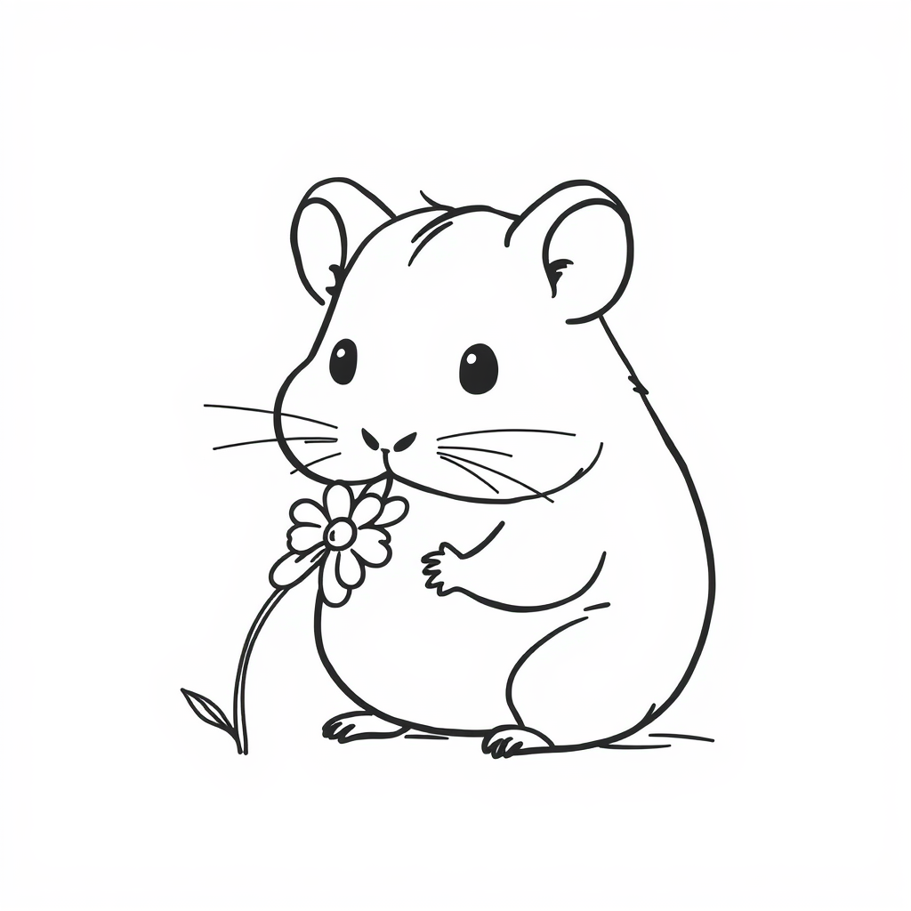 Curious Hamster Sniffing Flower