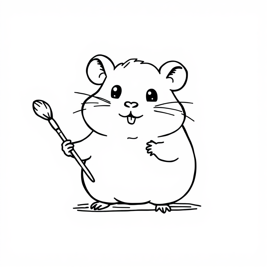 Hamster artist holding a paintbrush