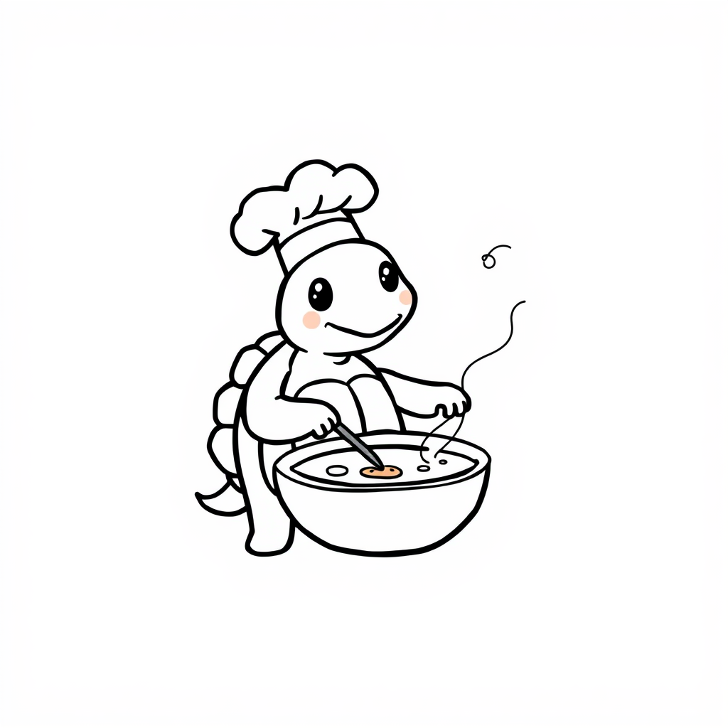 Chef turtle cooking soup