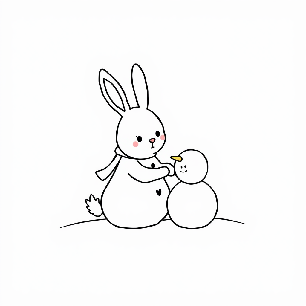 Bunny building snowman