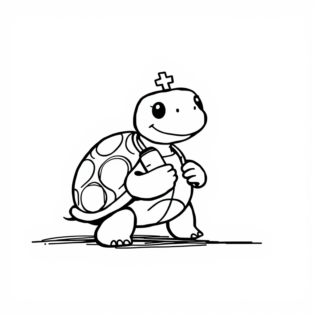 Nurse turtle giving medicine