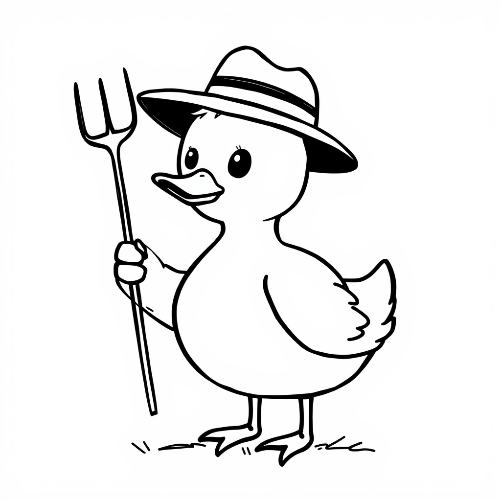 Farmer Duck with pitchfork.