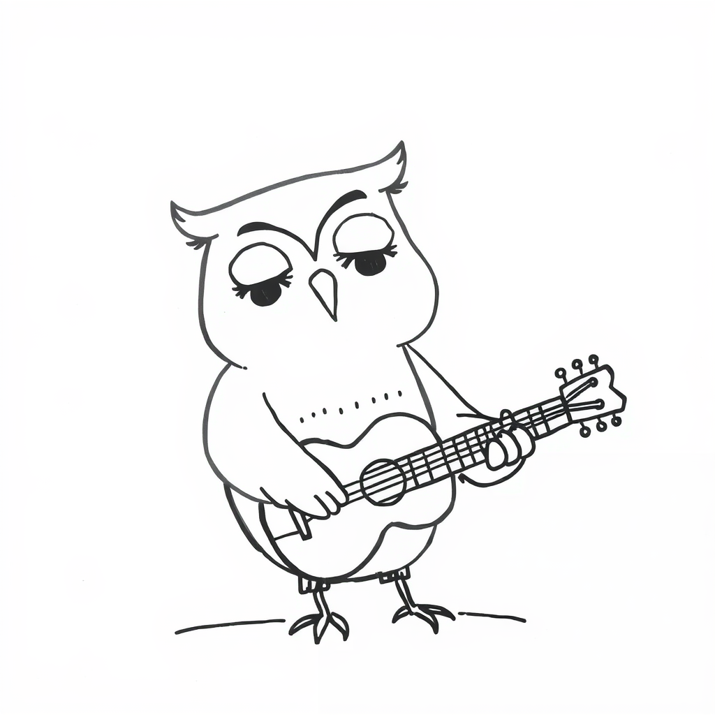 Owl musician playing a guitar