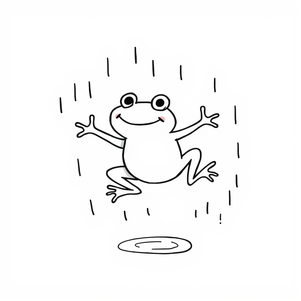 Frog jumping in spring rain