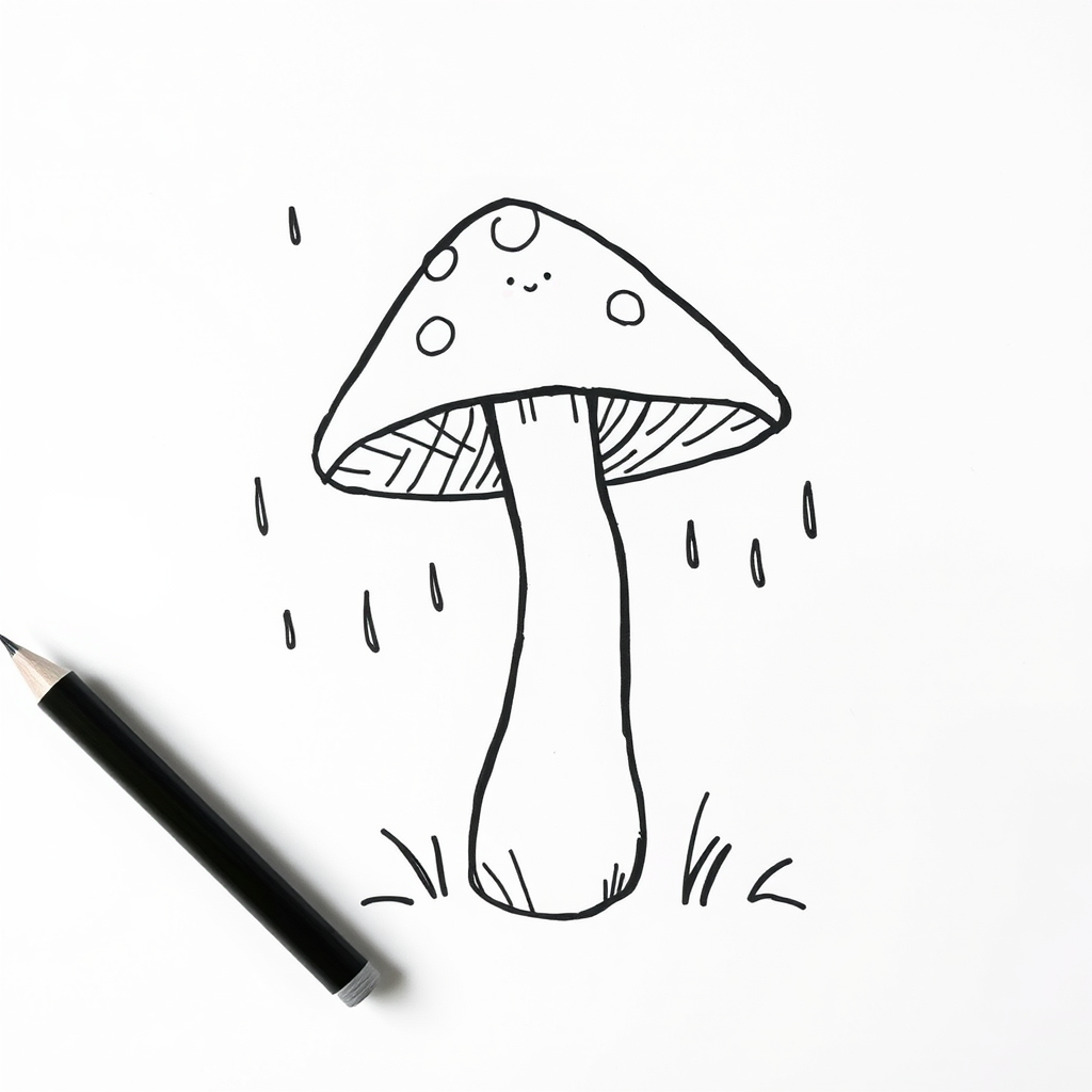 Mushroom in spring rain