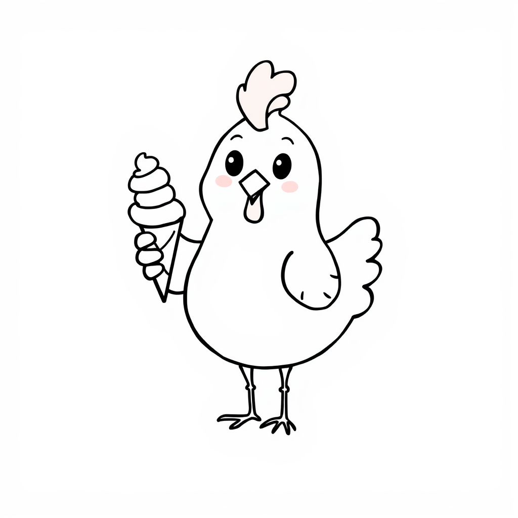 Chicken enjoying ice cream