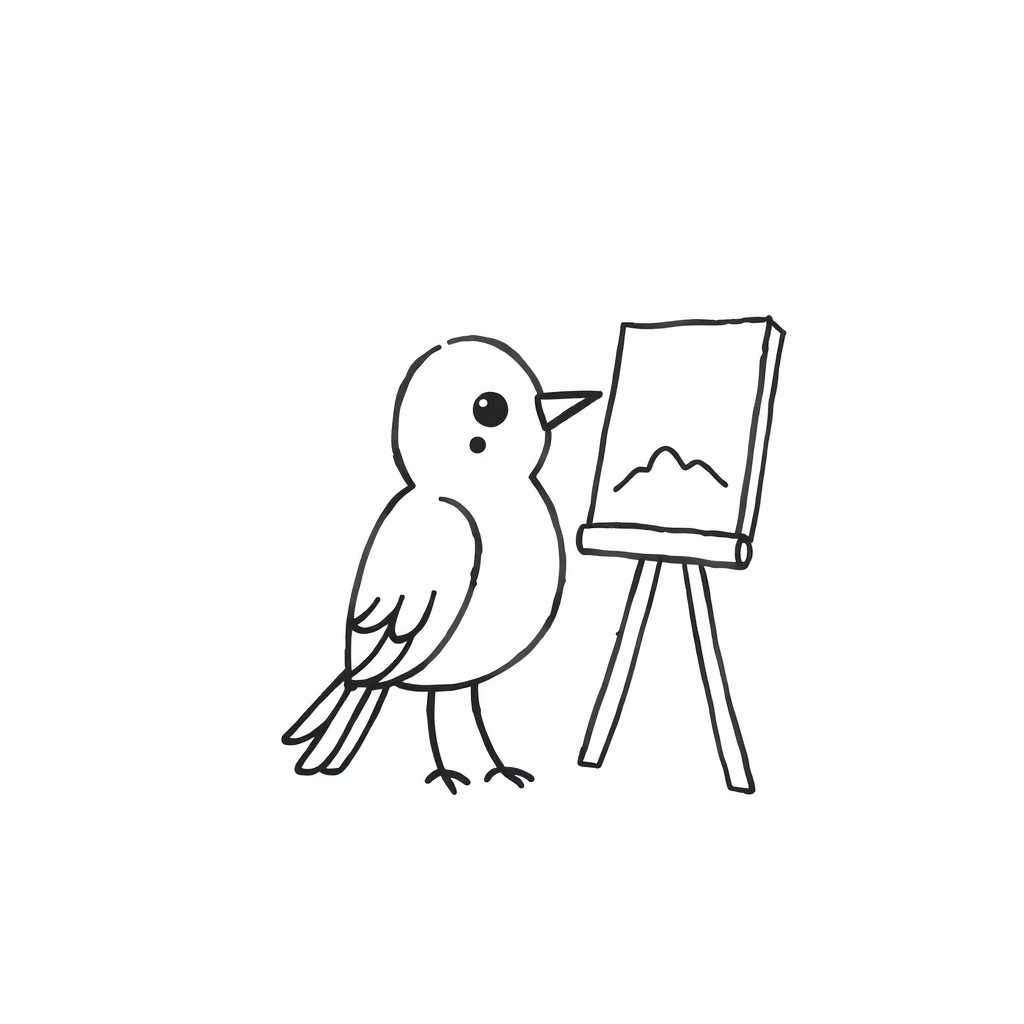 Bird painting a picture