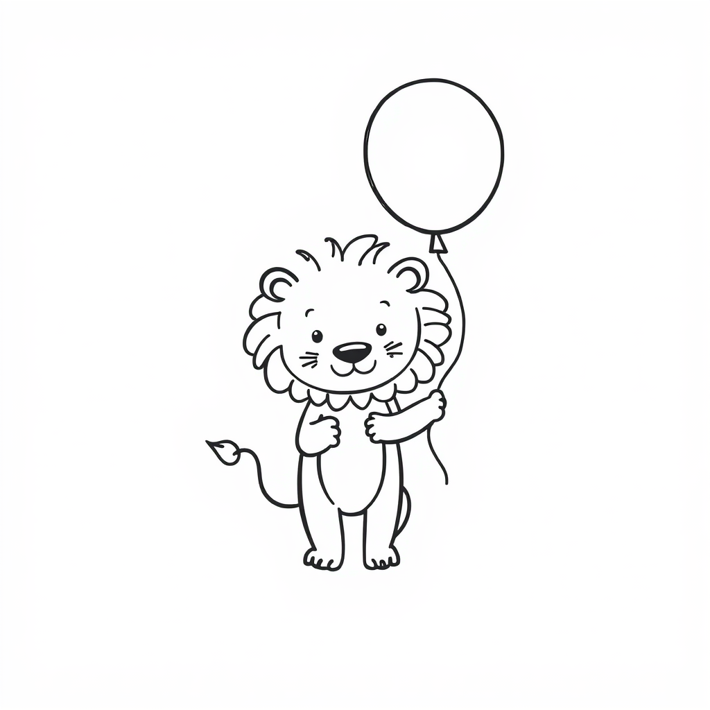 Lion holding balloon