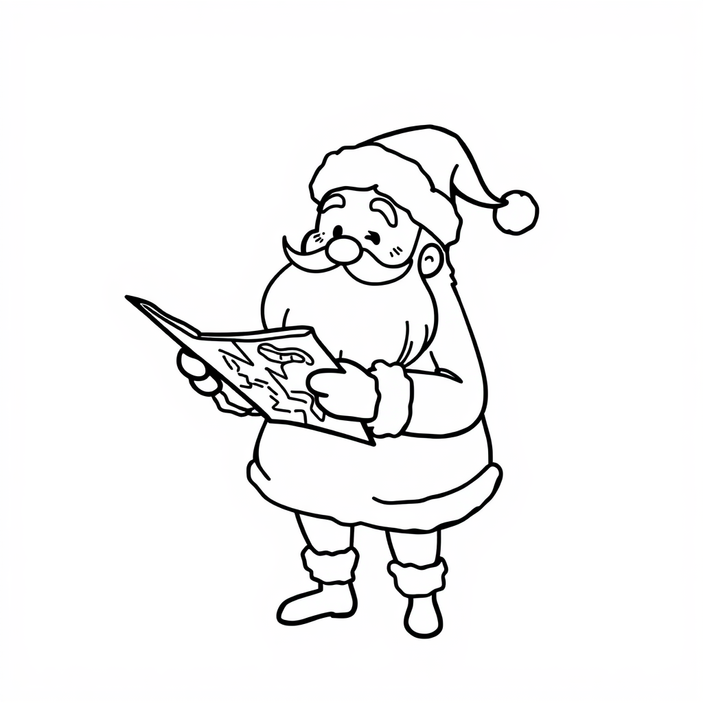 Santa Claus reading a map