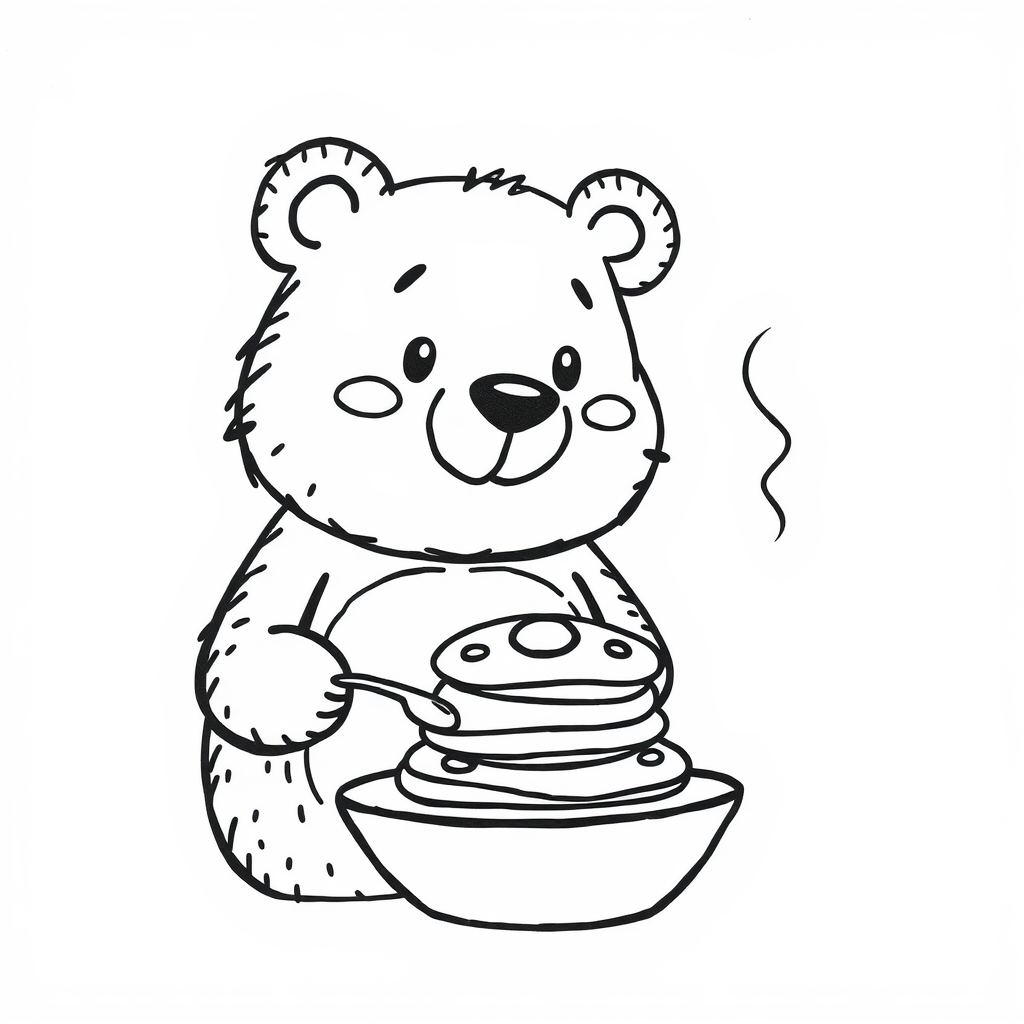 Bear cooking pancakes