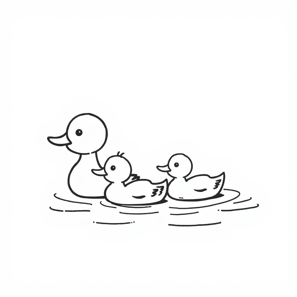 Duck family swimming together