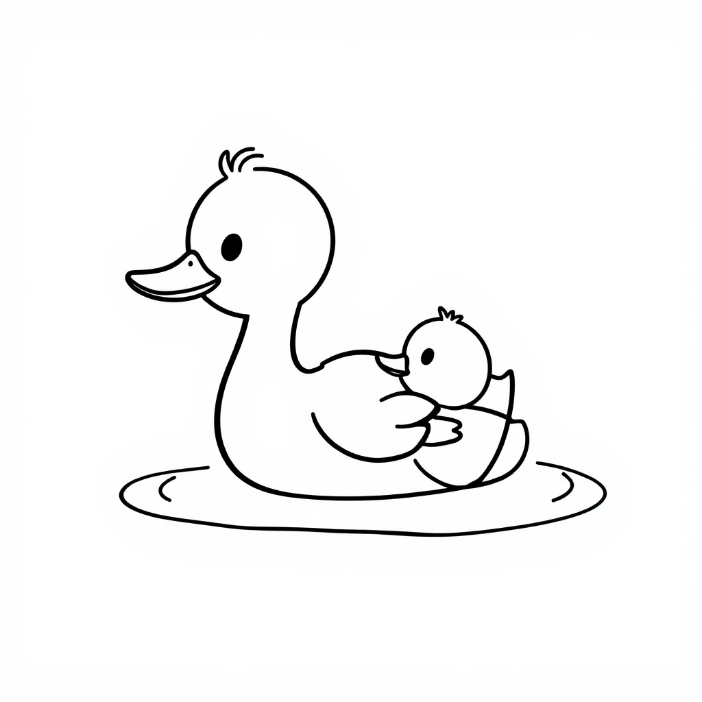 Mother duck teaching to swim