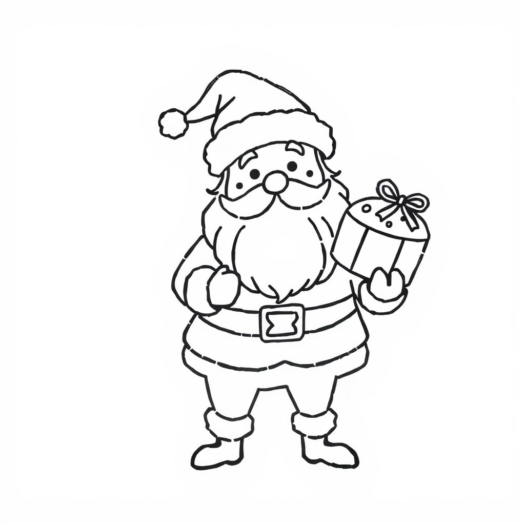 Santa holding fruitcake.