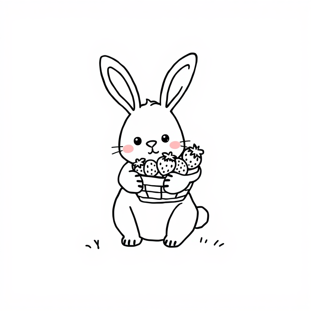 Bunny with a basket of strawberries.