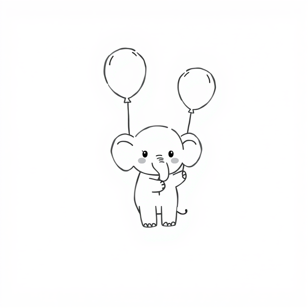 Elephant holding balloons