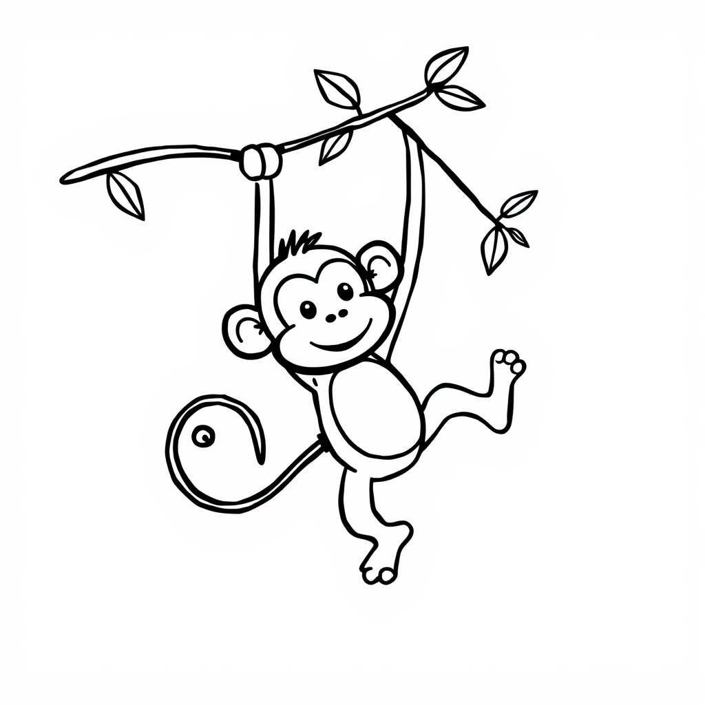 Monkey swinging on vine