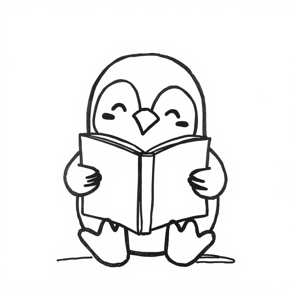 Penguin reading a book