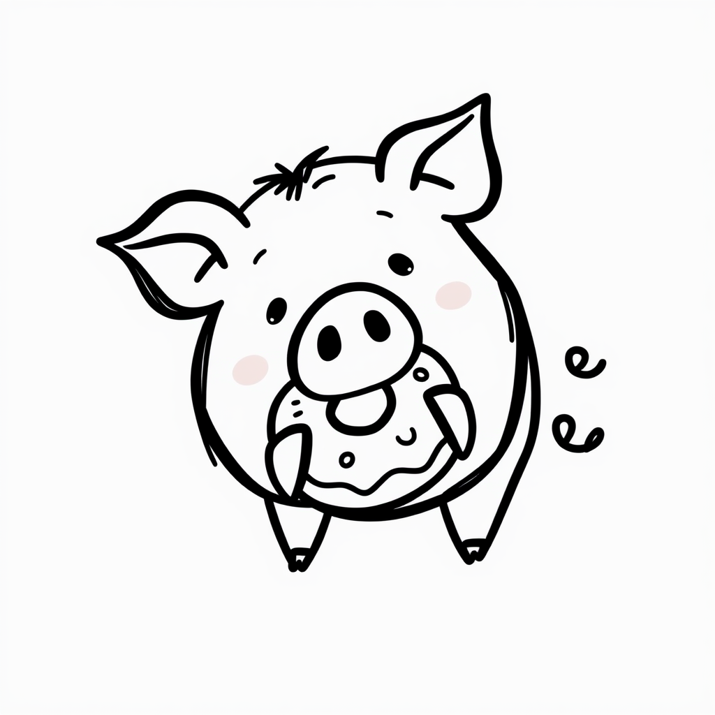 Pig eating a doughnut