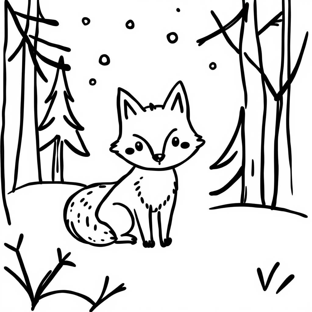 Fox in snowy forest