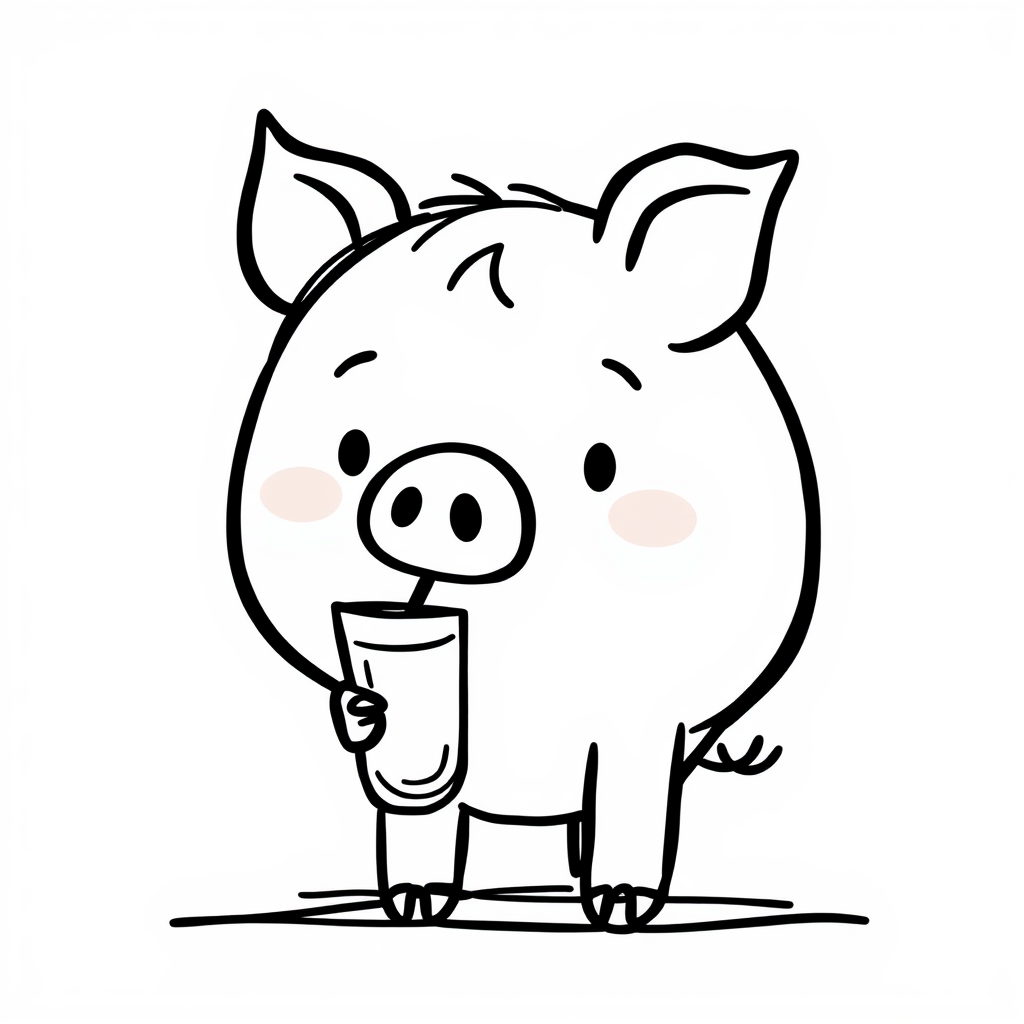 Pig sipping lemonade