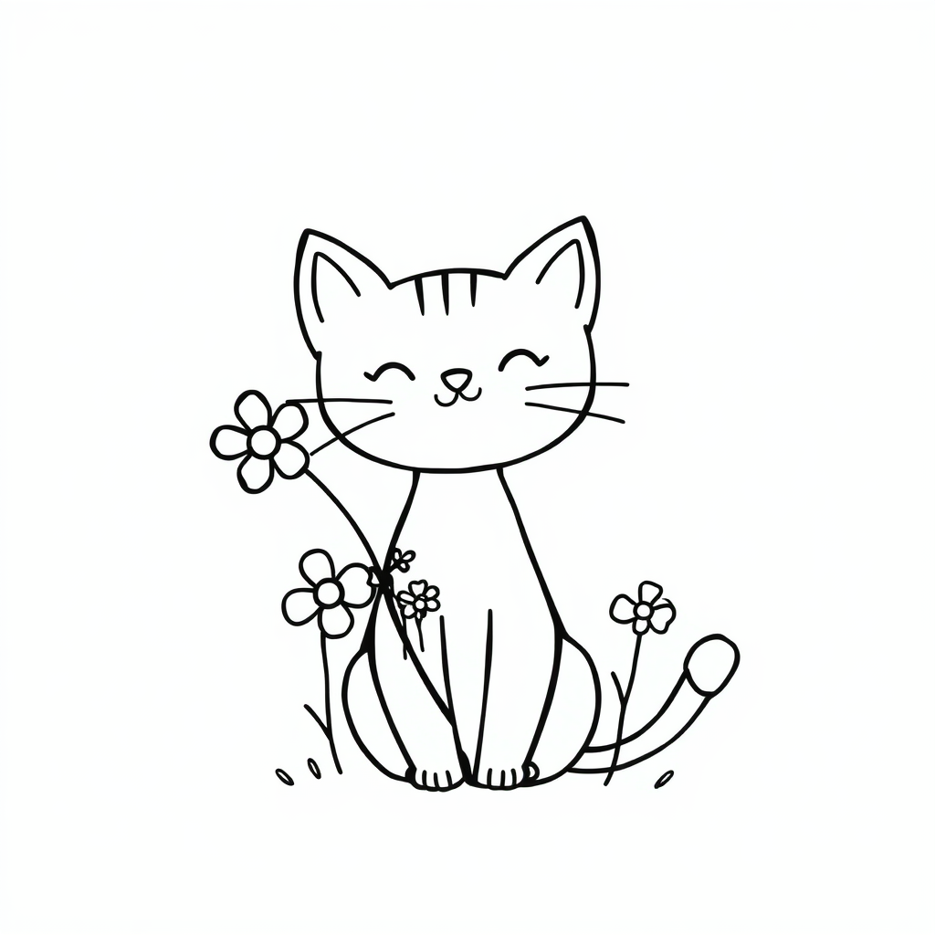 Cat with Spring Flowers