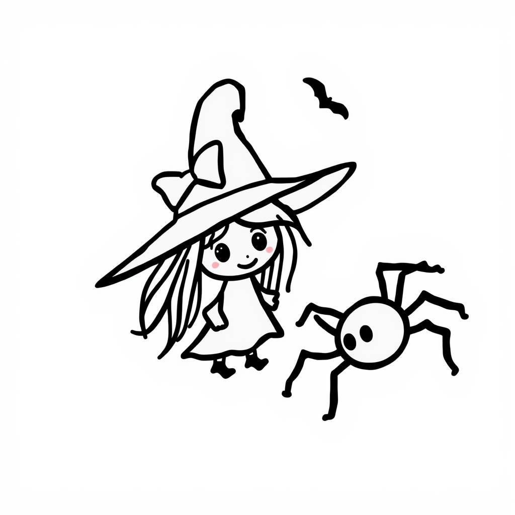 Scared witch near spider