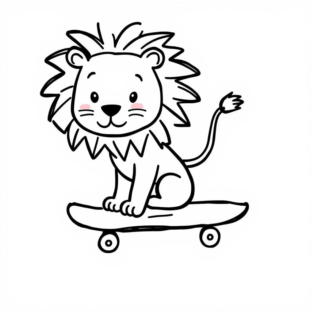 Lion riding skateboard