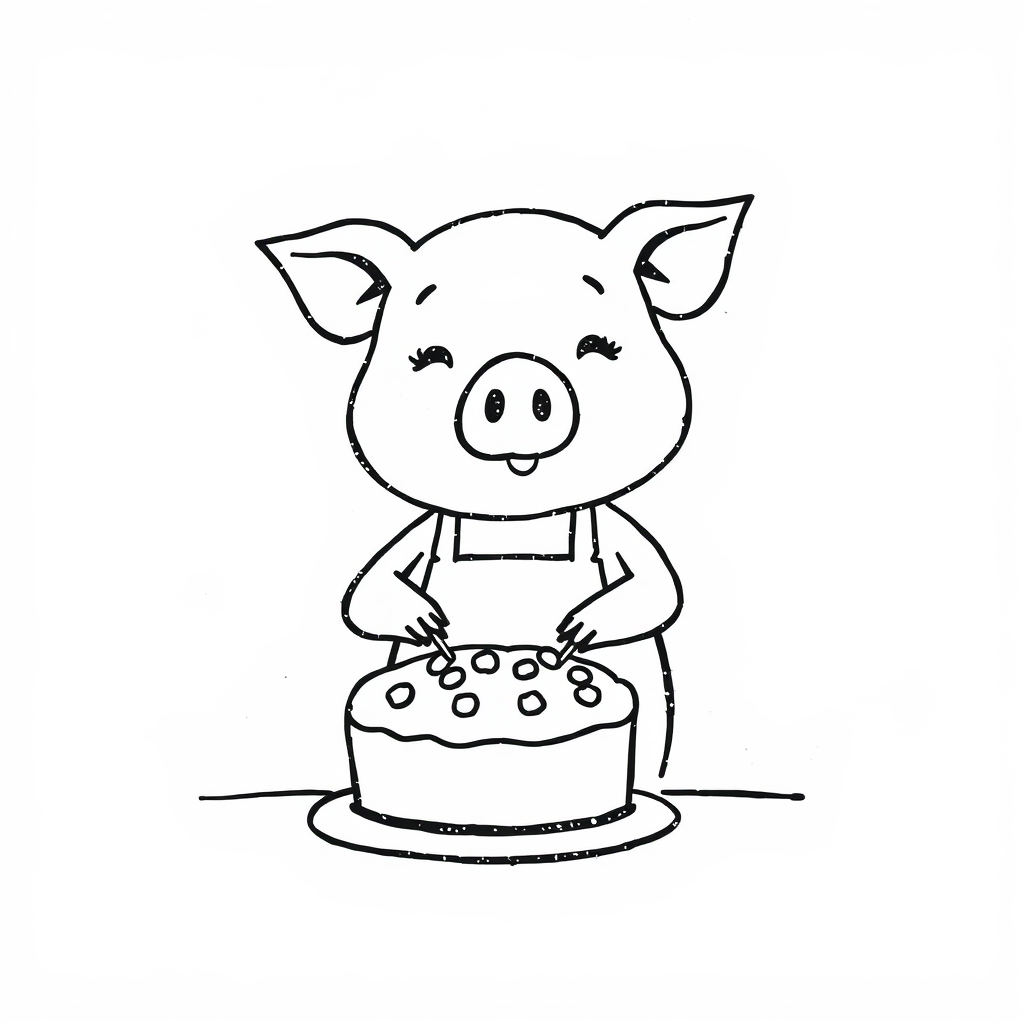 Pig baking cake