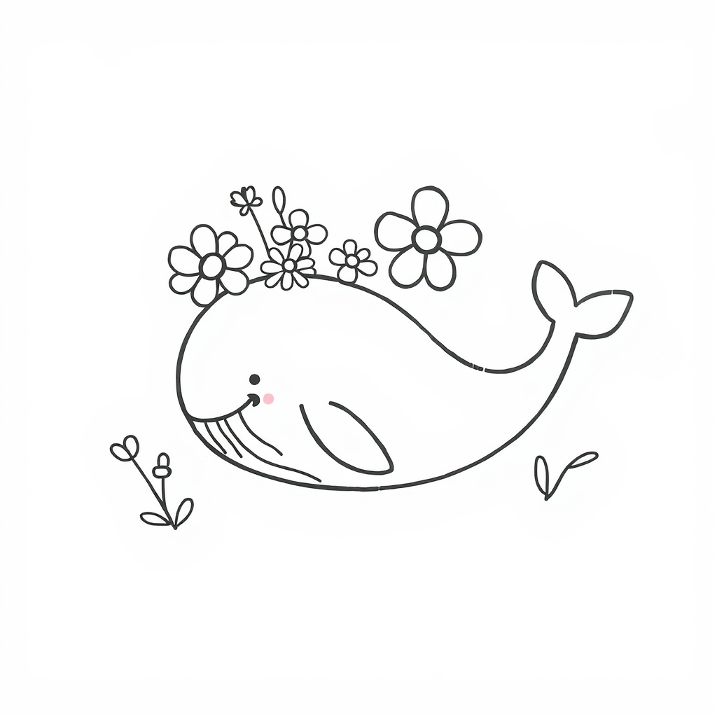 Whale with Spring Flowers