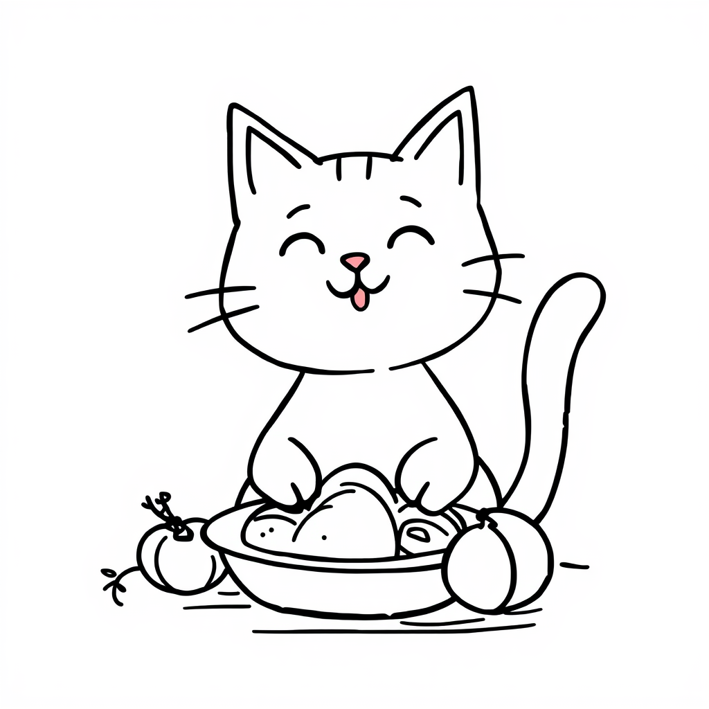 Cat with Thanksgiving Feast