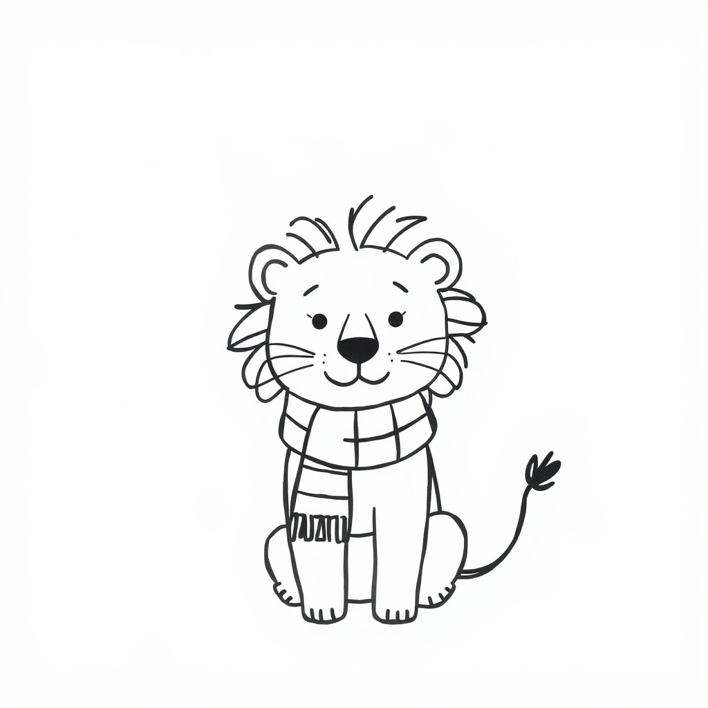 Lion in a winter scarf.