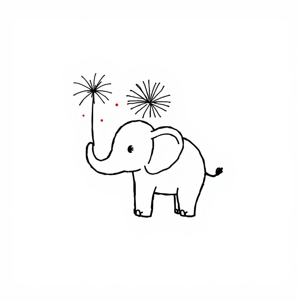 Elephant with fireworks.