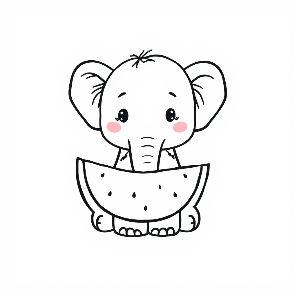 Elephant eating watermelon slice