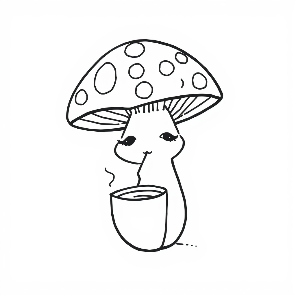 Mushroom sipping tea