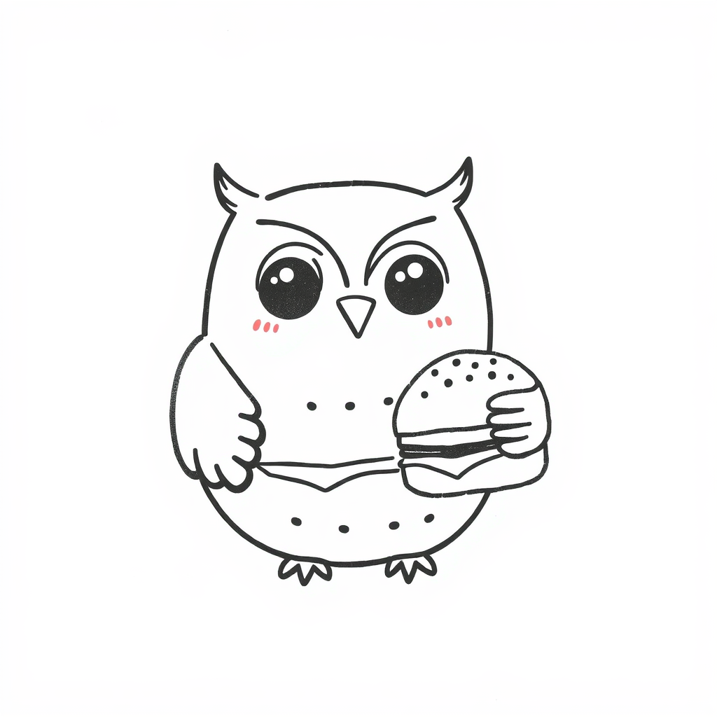 Owl holding a burger