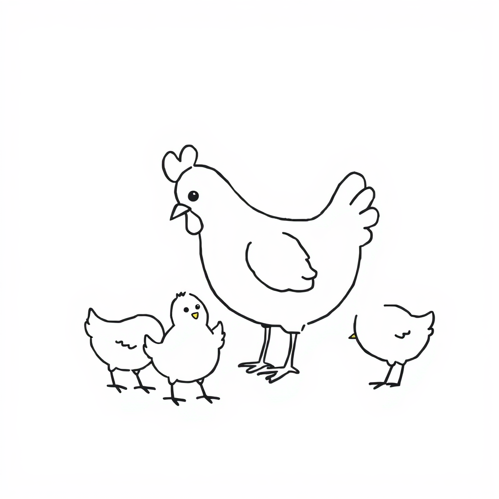 Chicken playing with chicks