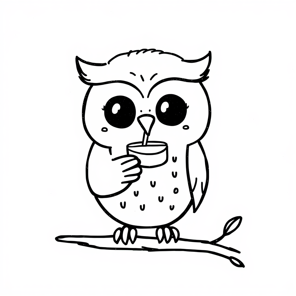 Owl sipping smoothie