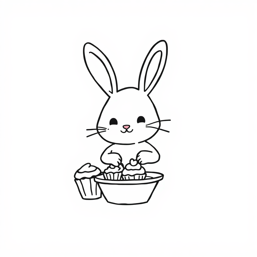 Bunny baking cupcakes