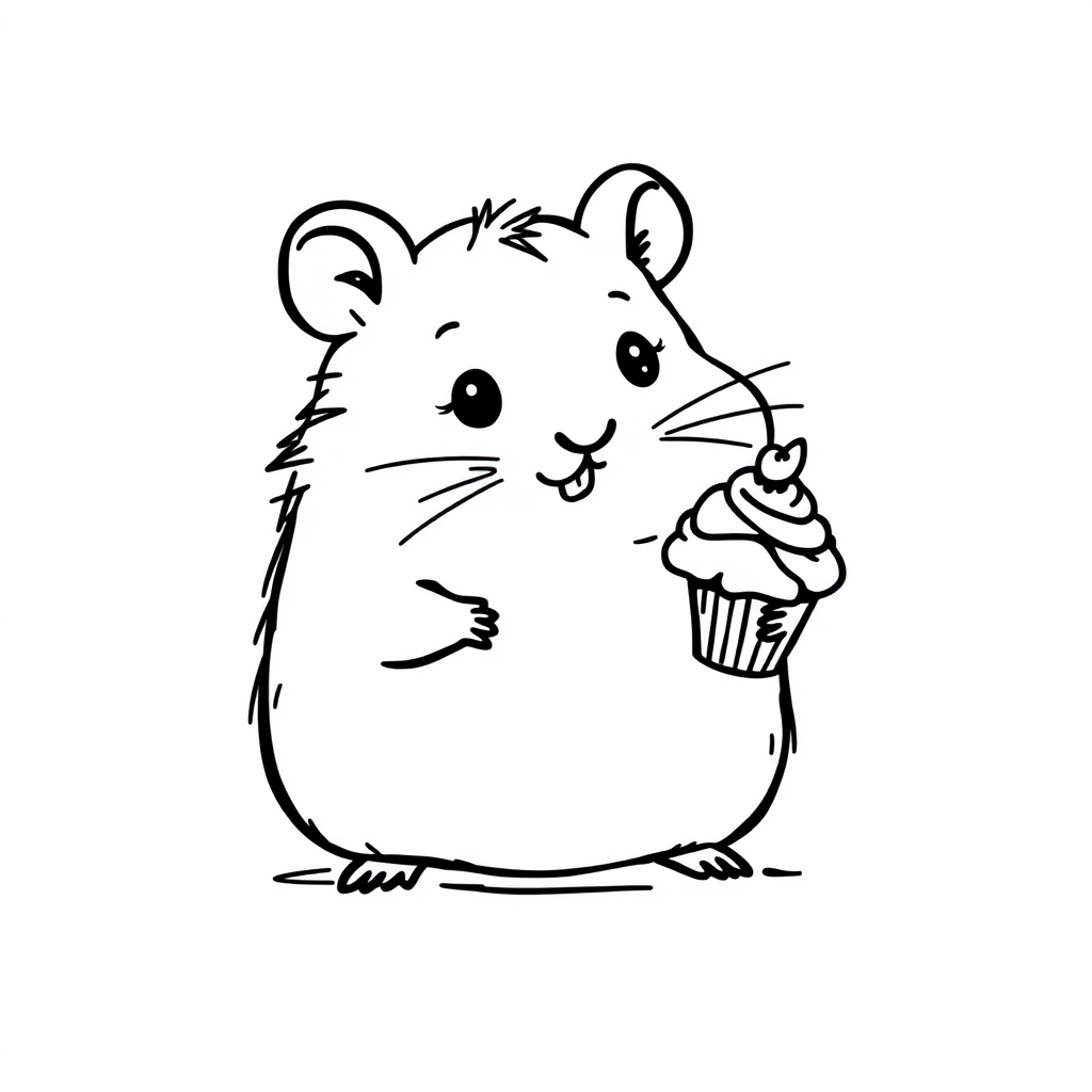 Hamster sharing a tiny cupcake