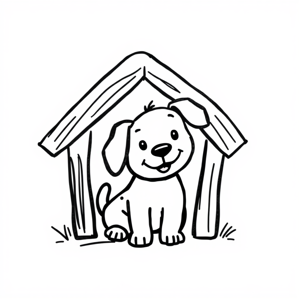 Dog peeking out of doghouse