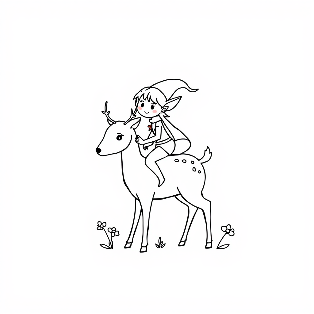 Elf Riding Flower Deer