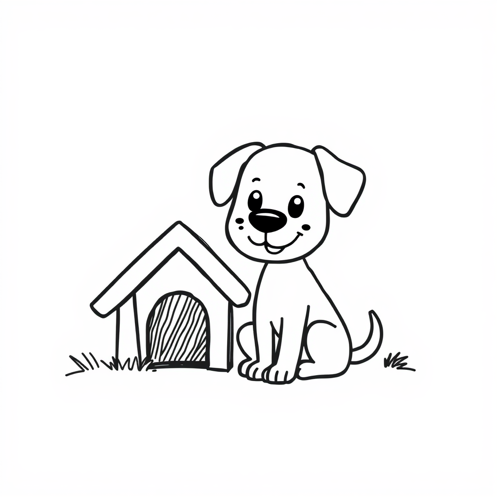 Dog sitting beside doghouse