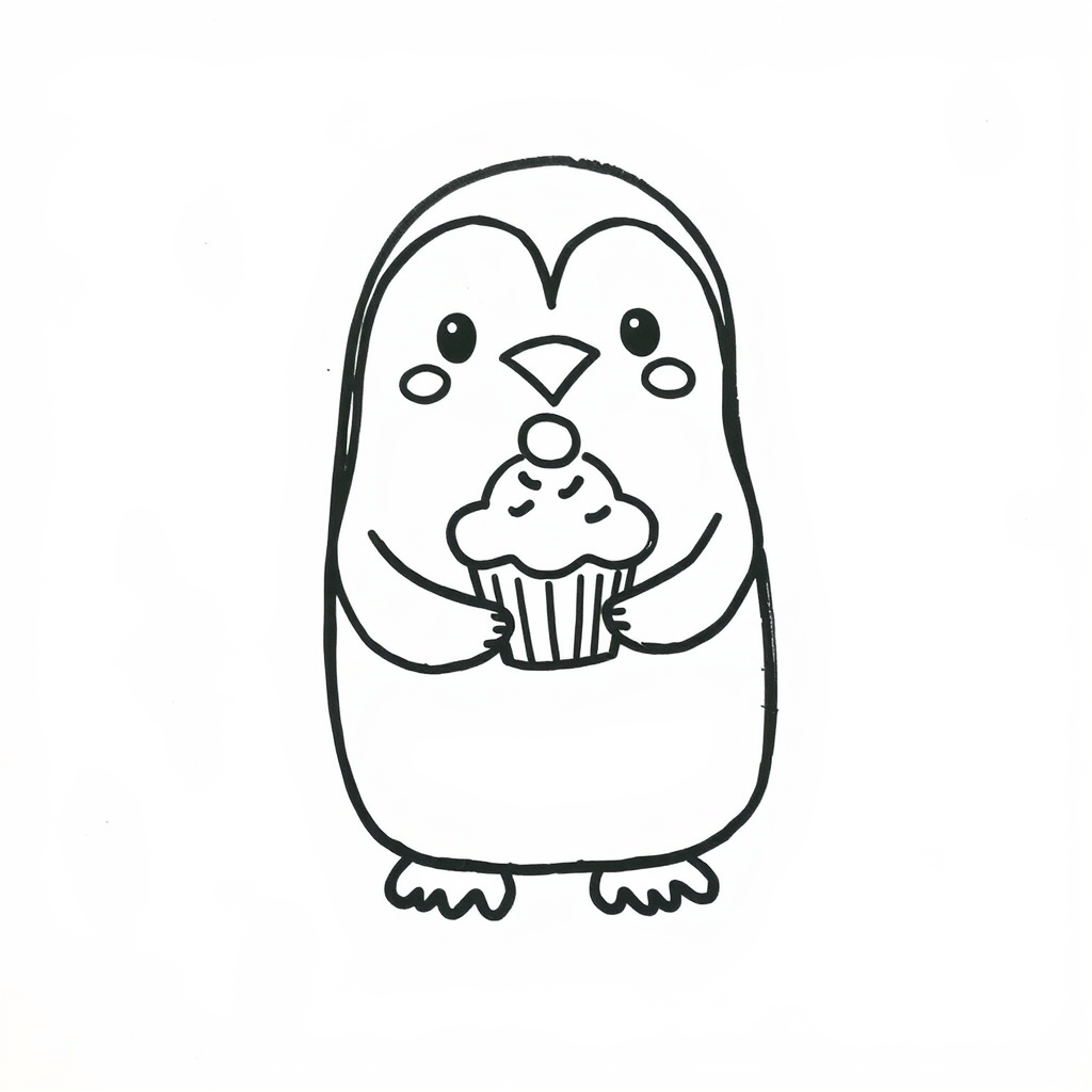 Penguin with cupcake