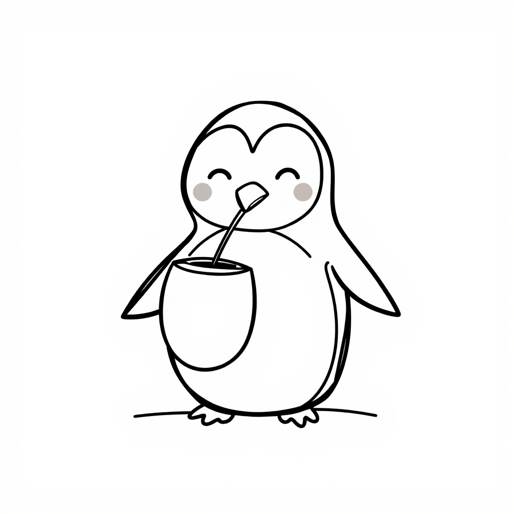 Penguin drinking coconut water