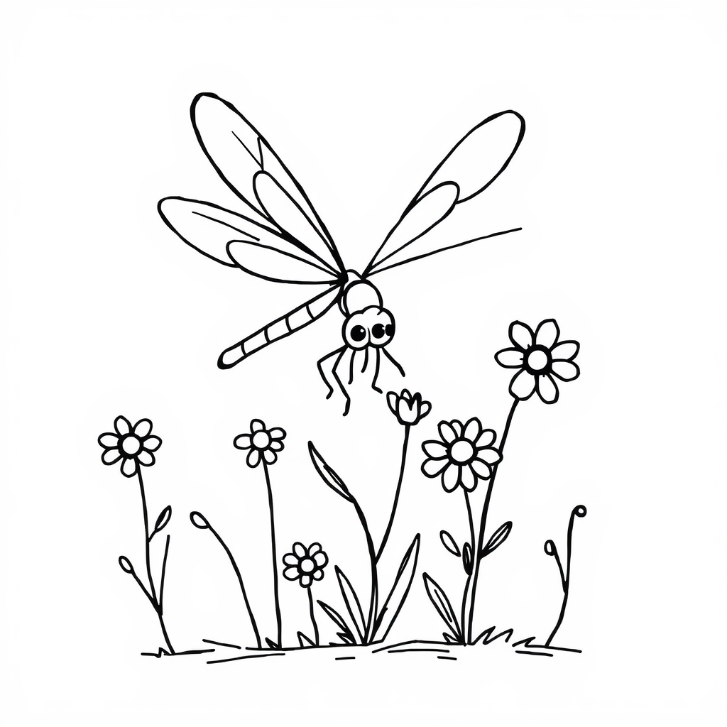 Dragonfly planting flowers