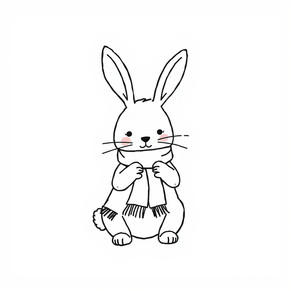 Bunny knitting a scarf.